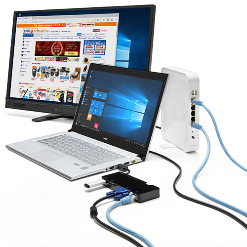 USB3.0 hbLOXe[V oC^Cv QWXGA(2048~1152)Ή 4in1 HDMI VGA LAN USB3.0 e[N [g ݑΖ 400-HUB031
