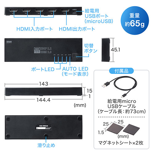 HDMIؑ֊ 41o 4K/60Hz HDRΉ /蓮؂ւ Œp}Olbg HDMIZN^[ PS5Ή 400-SW036