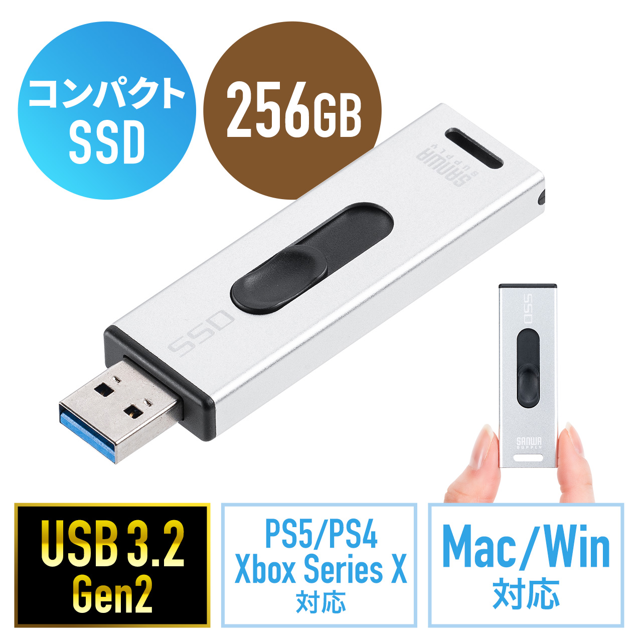 XeBbN^SSD Ot USB3.2 Gen2 ^ 256GB er^ Q[@ PS5/PS4/Xbox Series X XCh } Vo[ 600-USSD256GS