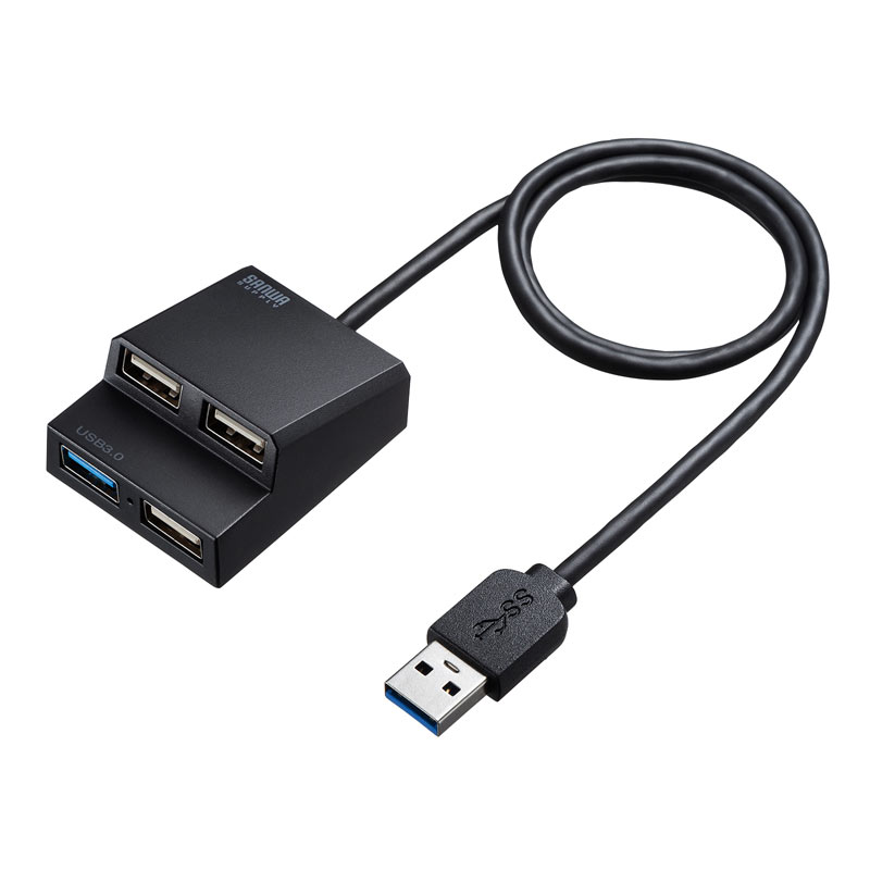 USBnu USB A 4|[g USB3.2 Gen1 oXp[ ʃt@Xi[ Œ 50cm ubN USB-3H413BKN